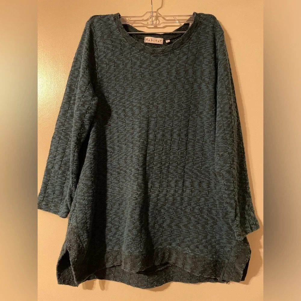Habitat Blue Cotton Blend Knit Sweater Round Neckline Split Hem Size Small